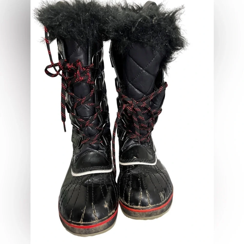 Sorel Tofino Womens Black Fur Trim Waterproof Winter Boots Size 9 Quilted